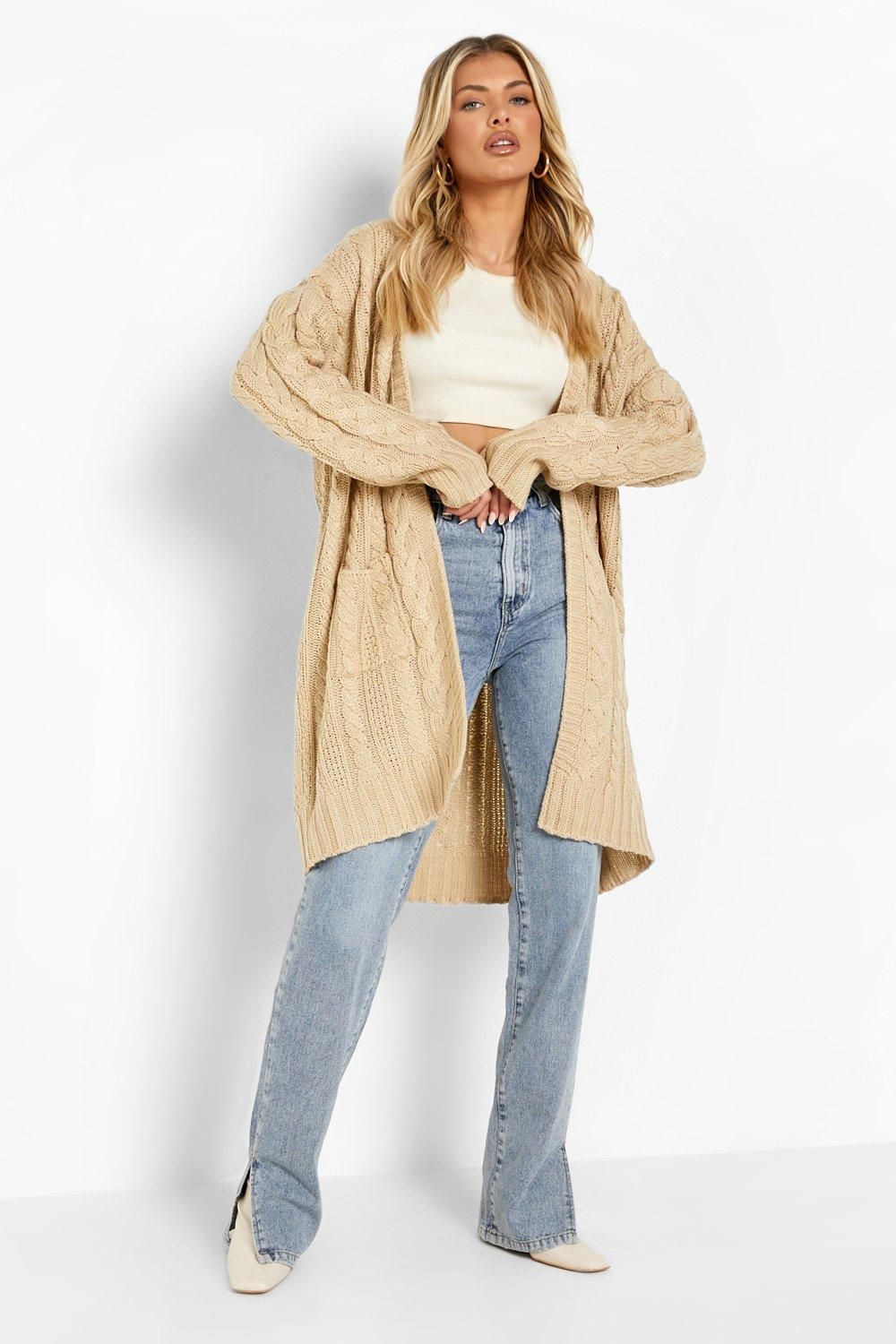 Slouchy Cable Knit Cardigan | Boohoo.com (US & CA)