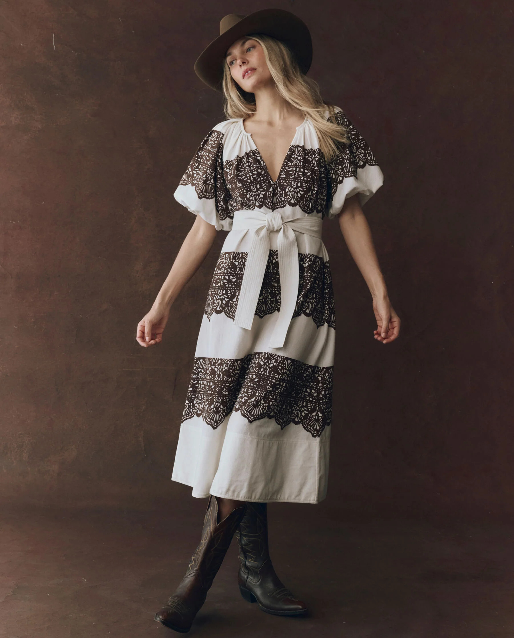 The Fairground Dress. -- Cream With Western Lace Print | THE GREAT.