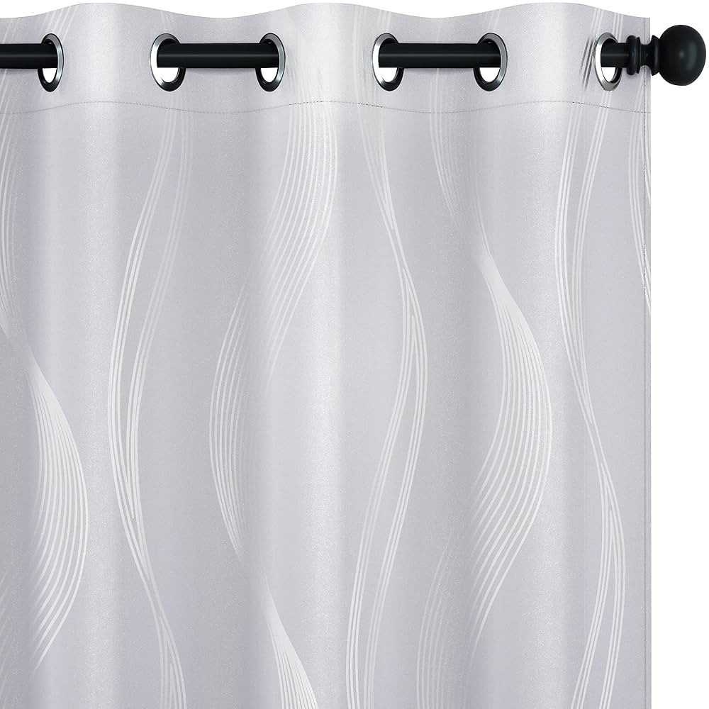 Deconovo Blackout Grommet Silver Curved Wave Pattern Printed Curtains, Light Silver Grey, 52W x 9... | Amazon (US)