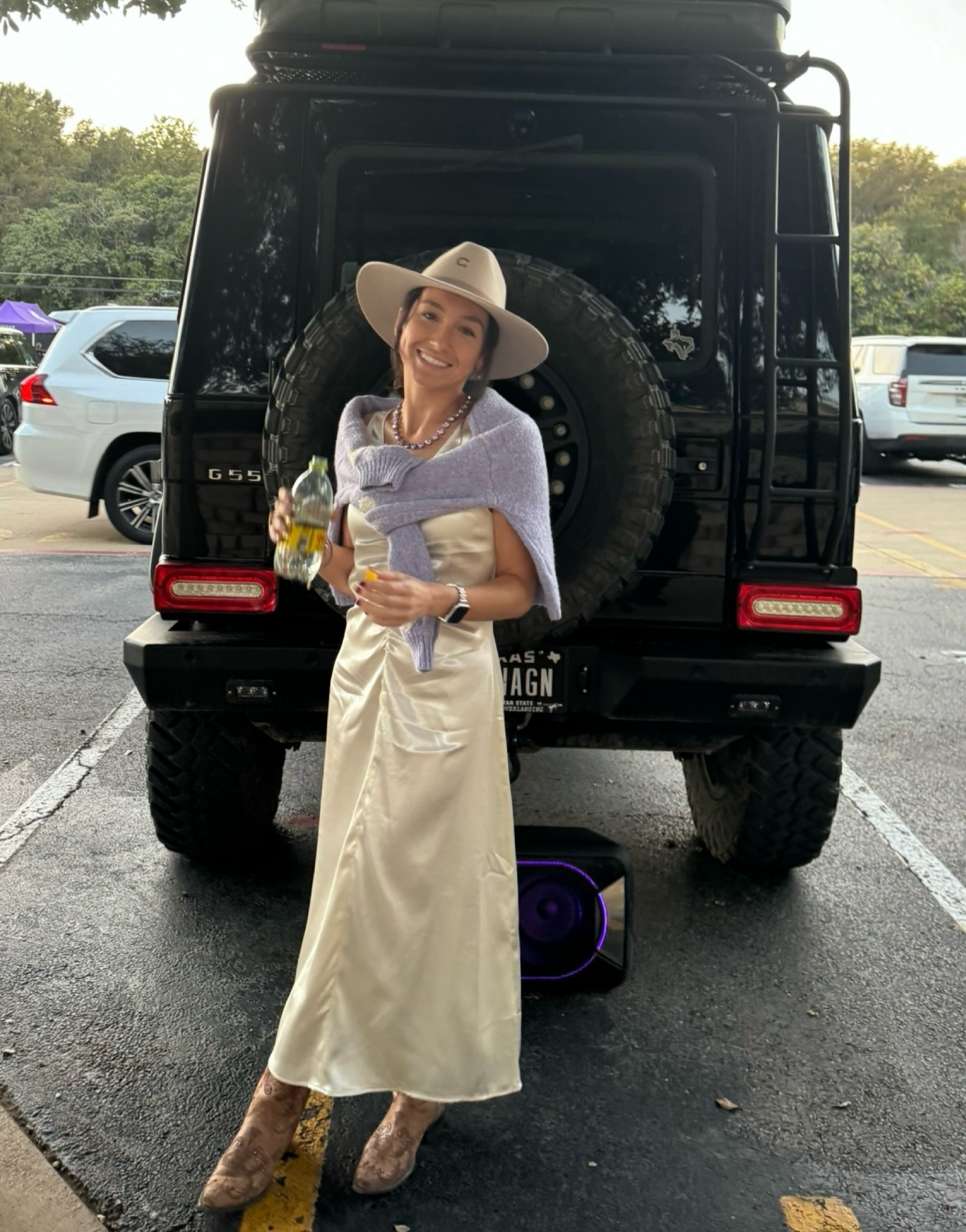 Game day glam meets winter chic 🤍🏈 Loving this white silk dress styled with brown boots, a heart-print purple sweater for a pop of color, and my Charlie Horse flat brim hat for that extra flair. Perfect for cheering on your team at a college football game or dressing up for a cozy night out this winter. Shop the full look on LTK! #GameDayOutfit #WinterStyle #SilkDressStyle #LTKSeasonal #ChicAndCozy

#LTKSeasonal #LTKParties #LTKFindsUnder100