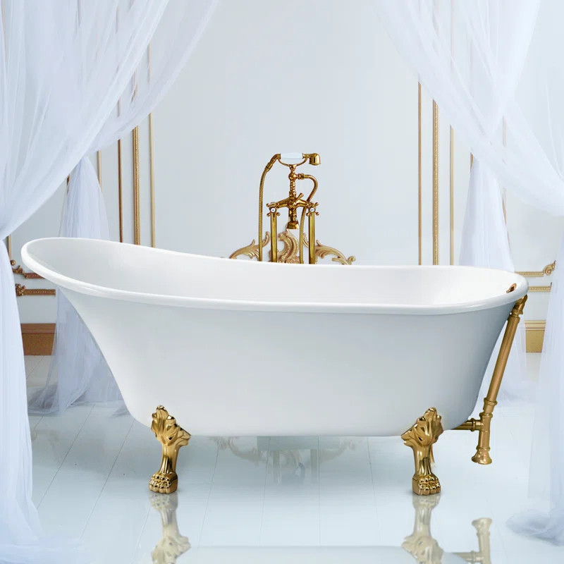 N342GLD-GLD Streamline 63'' x 28.3'' Freestanding Soaking Acrylic Bathtub | Wayfair North America