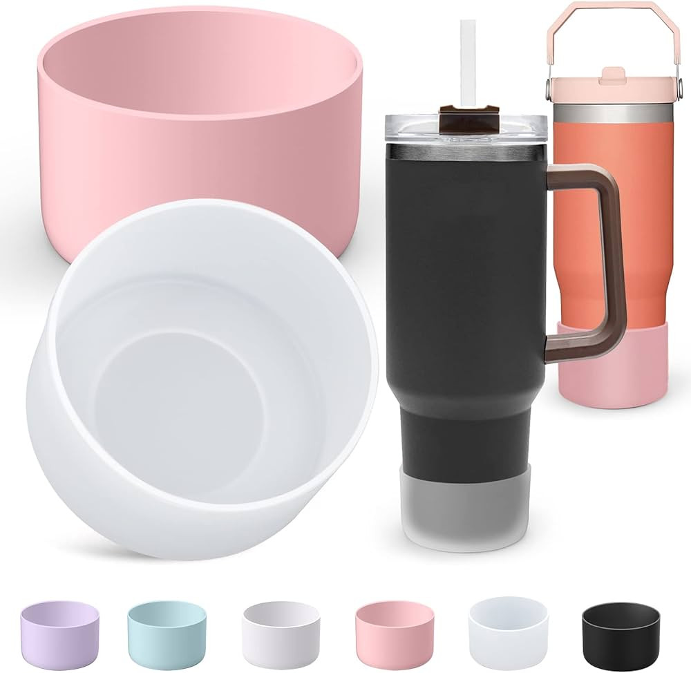 AIERSA 2Pcs Silicone Boot Sleeve for Stanley Quencher 40oz 30oz Tumbler with Handle,for IceFlow 20oz 30oz,Protective Water Bottle Cup Bottom Bumper Cover for Stanley Tumbler Accessories, Clear & Pink | Amazon (US)