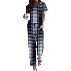 Ekouaer Pajama Sets for Women Round Neck Pjs Short Sleeve Sleepwear with Long Pants Loose Lounge ... | Amazon (US)