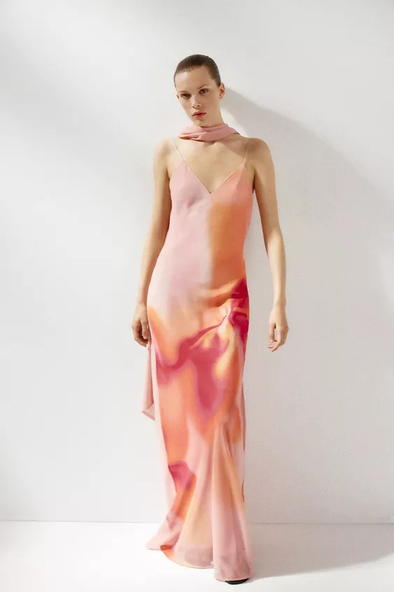 PRINTED LONG DRESS WITH SCARF | Zara US