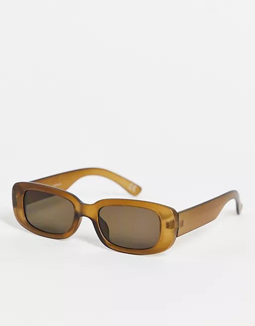 ASOS DESIGN mid rectangle sunglasses in brown with light brown lens | ASOS (Global)
