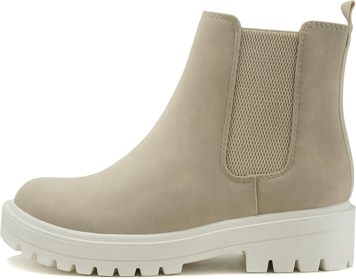 Soda Pilot ~ Women Lug Sole Low Heel Chelsea Fashion Ankle Bootie w/Double Elastic Gore | Amazon (US)