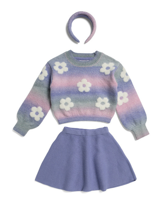 2pc Floral Sweater And Skirt Set With Headband | TJ Maxx