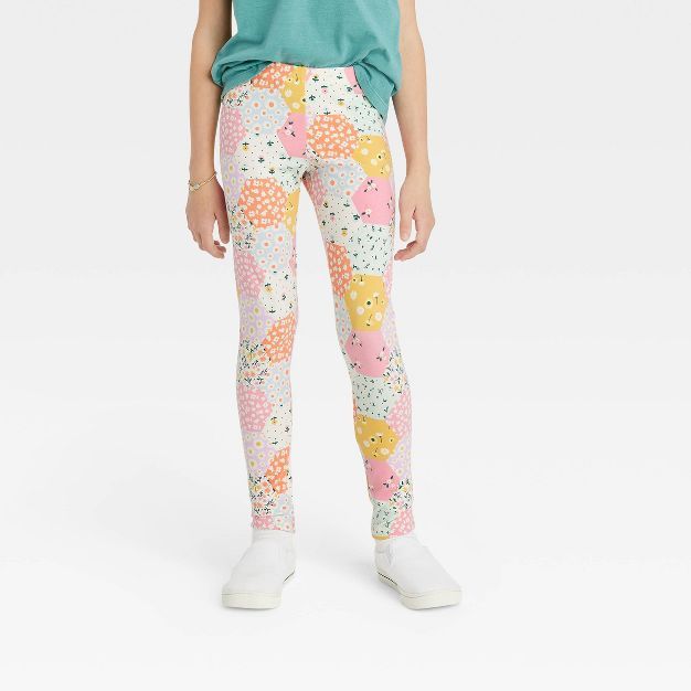 Girls' Hexagon Patch Leggings - Cat & Jack™ Cream | Target