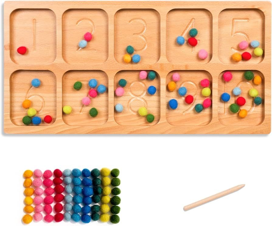 BLUE GINKGO Number Sorting Tray - Wooden Counting, Sorting and Number Tracing Toy - Montessori ST... | Amazon (US)