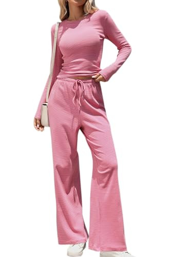 CHYRII Womens Two Piece Sets Fall Fashion Striped Long Sleeve Tops Wide Leg Palazzo Pants Outfits... | Amazon (US)