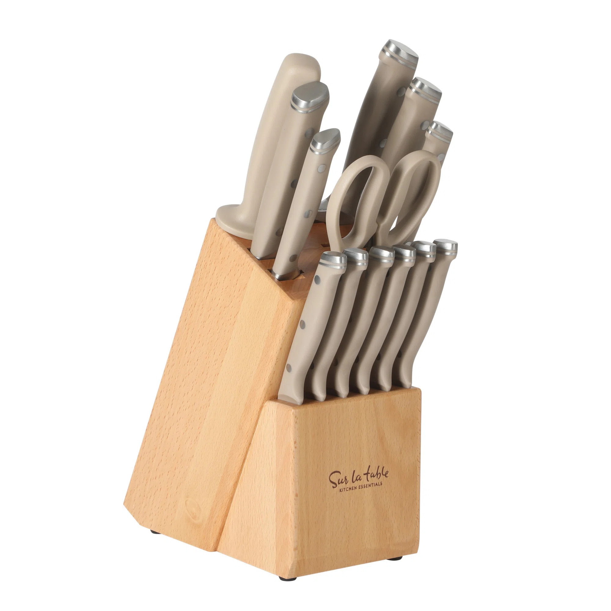 Sur La Table Kitchen Essentials 14 Piece Cutlery Set, German Steel Forged Knives, Beech Wood Block, Chef, Santoku, Bread, Steak Knives, Shears & Sharp | Wayfair North America