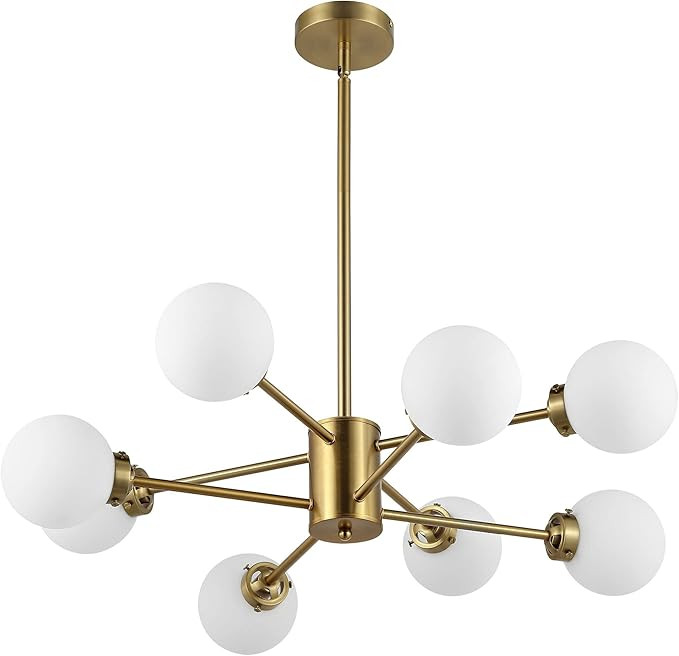WINGBO 8-Light Modern Chandelier, Sputnik Pedant Light Fixture with Large Opal White Glass Globe ... | Amazon (US)