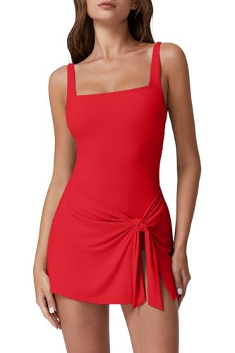 QINSEN Square Neck Swim Dress for Women Tummy Control One Piece Swimsuit Wrap Bathing Suit | Amazon (US)
