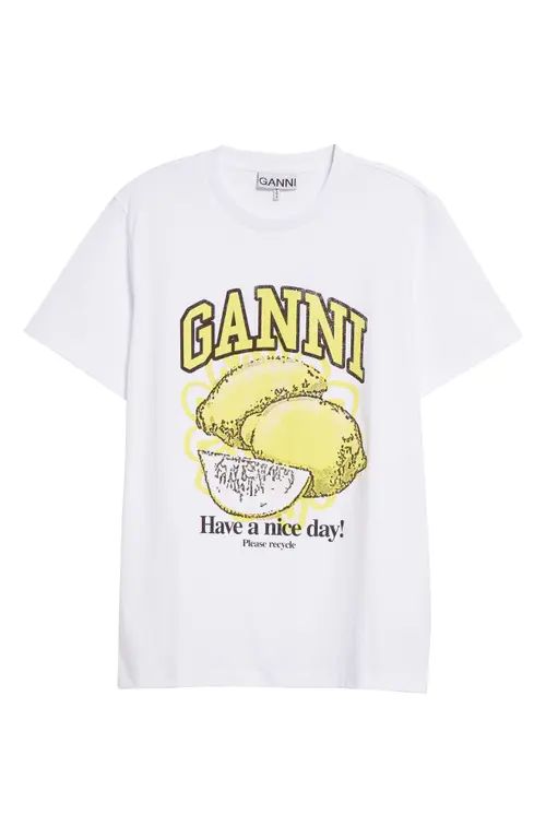Ganni Lemon Relaxed Organic Cotton T-Shirt in Bright White at Nordstrom, Size Large | Nordstrom