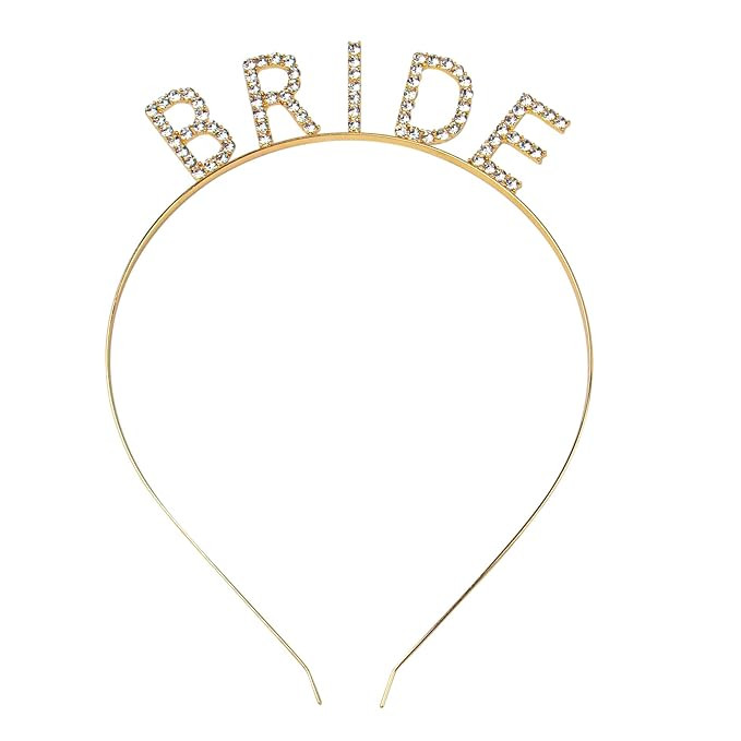 AUEAR, Rhinestone Bride Headband Elegant Crown Bachelorette Party Headbands (Golden Color) | Amazon (US)