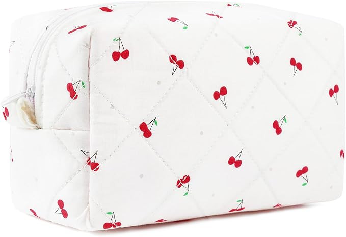 SOIDRAM Cute Makeup Bag Quilted Cosmetic Bag Puffy Coquette Makeup pouch Aesthetic Large Cherry T... | Amazon (US)