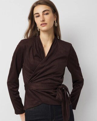 Women's Faux Suede Wrap Blouse in Espresso Martini size 2 | White House Black Market, What To Wear To Work | White House Black Market