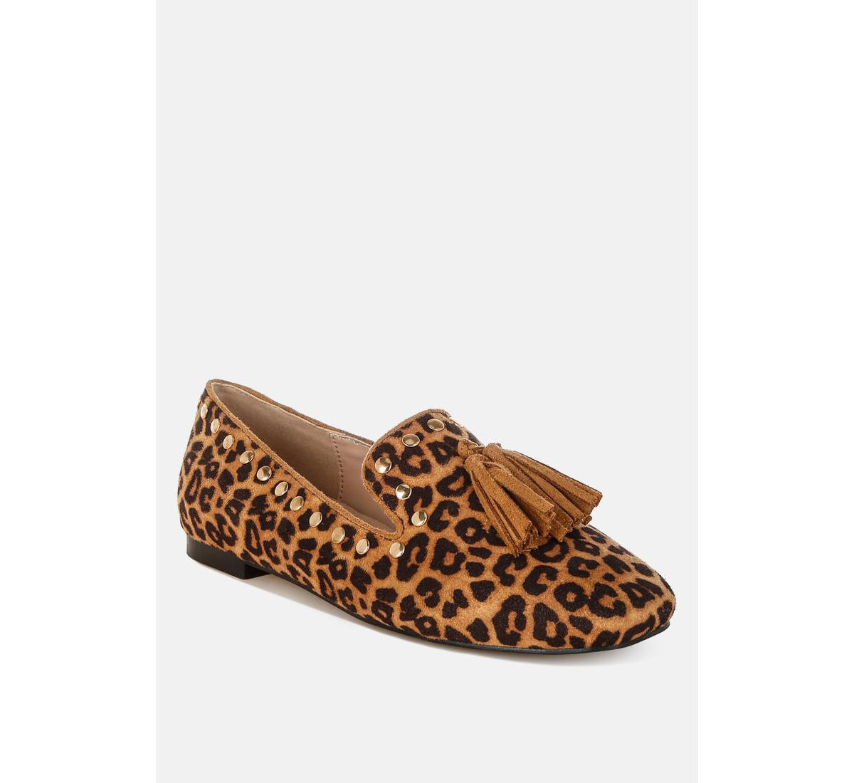 Niloha Studs & Tassels Detail Leopard Loafers - Leopard | Macy's