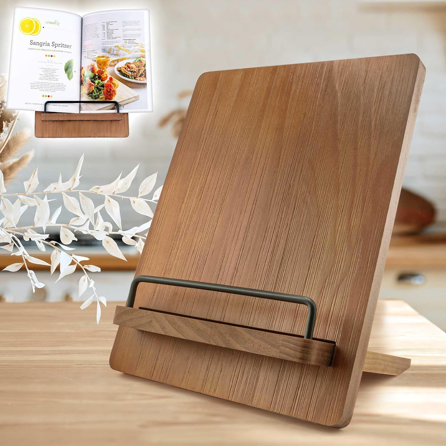 Cookbook Stand Recipe Book Holder: Recipe Cook Book Stand for Kitchen Counter, Wooden Adjustable ... | Amazon (US)