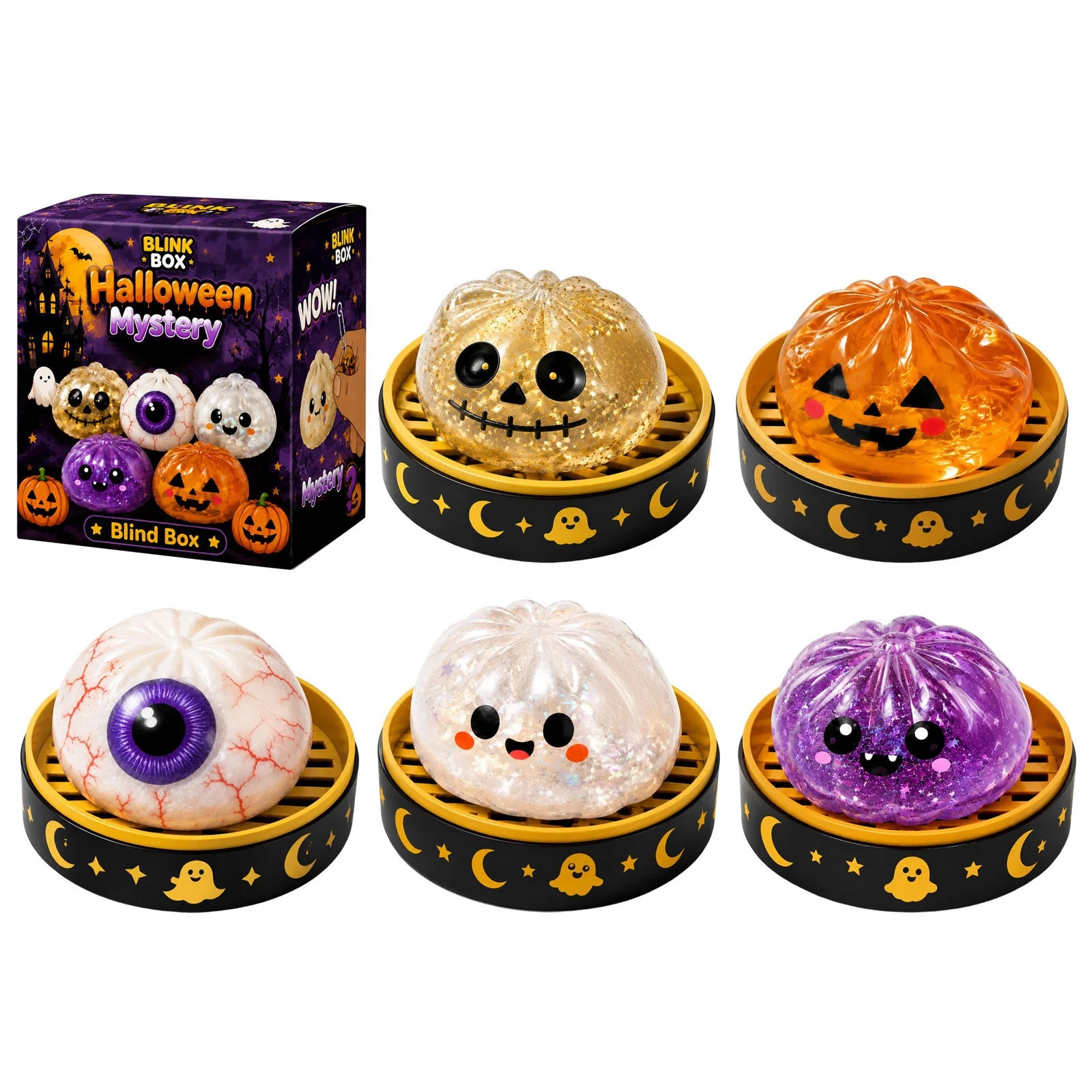 Halloween Spooky Ghost Dumpling, Dumplings Squish with Steamer Stress Balls Stress Relief Fidget Sensory for Holiday & Birthday Gifts (A) - Walmart.com | Walmart (US)