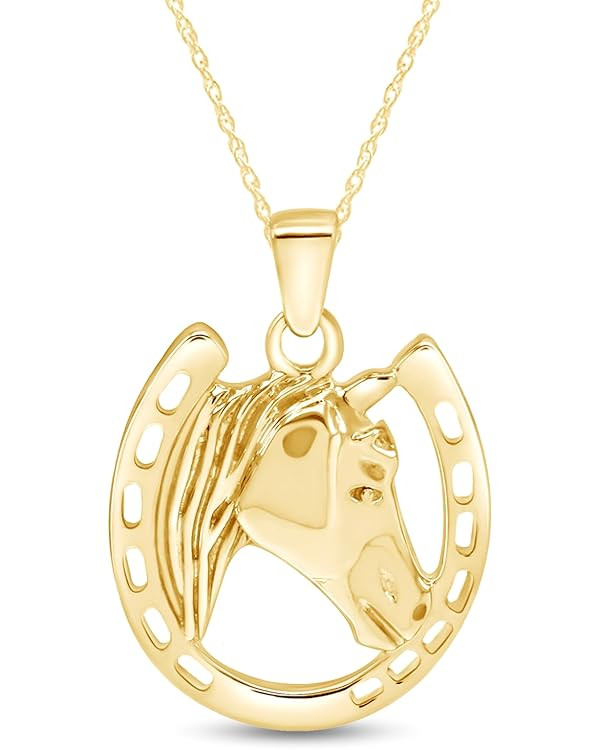 THE JEWEL ZONE 14k Gold Over Sterling Silver Horse face and Horseshoe Pendant Necklace Charm | Amazon (US)