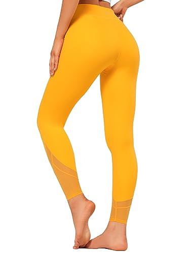 Yvette Workout Leggings for Women, High Waist Buttery Soft Non See-Through Workout Running Tights Yellow | Amazon (US)