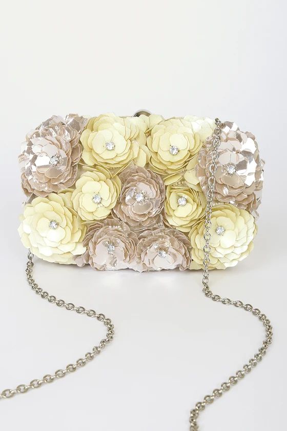 Take On the Night Cream Multi Floral Rhinestone Beaded Clutch | Lulus (US)