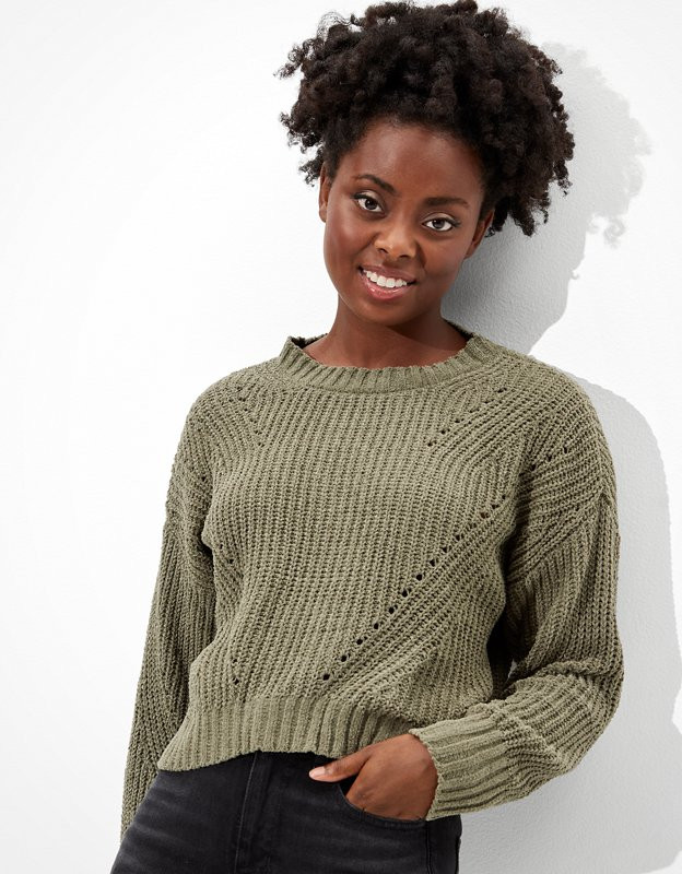 AE Chenille Crew Neck Sweater | American Eagle Outfitters (US & CA)