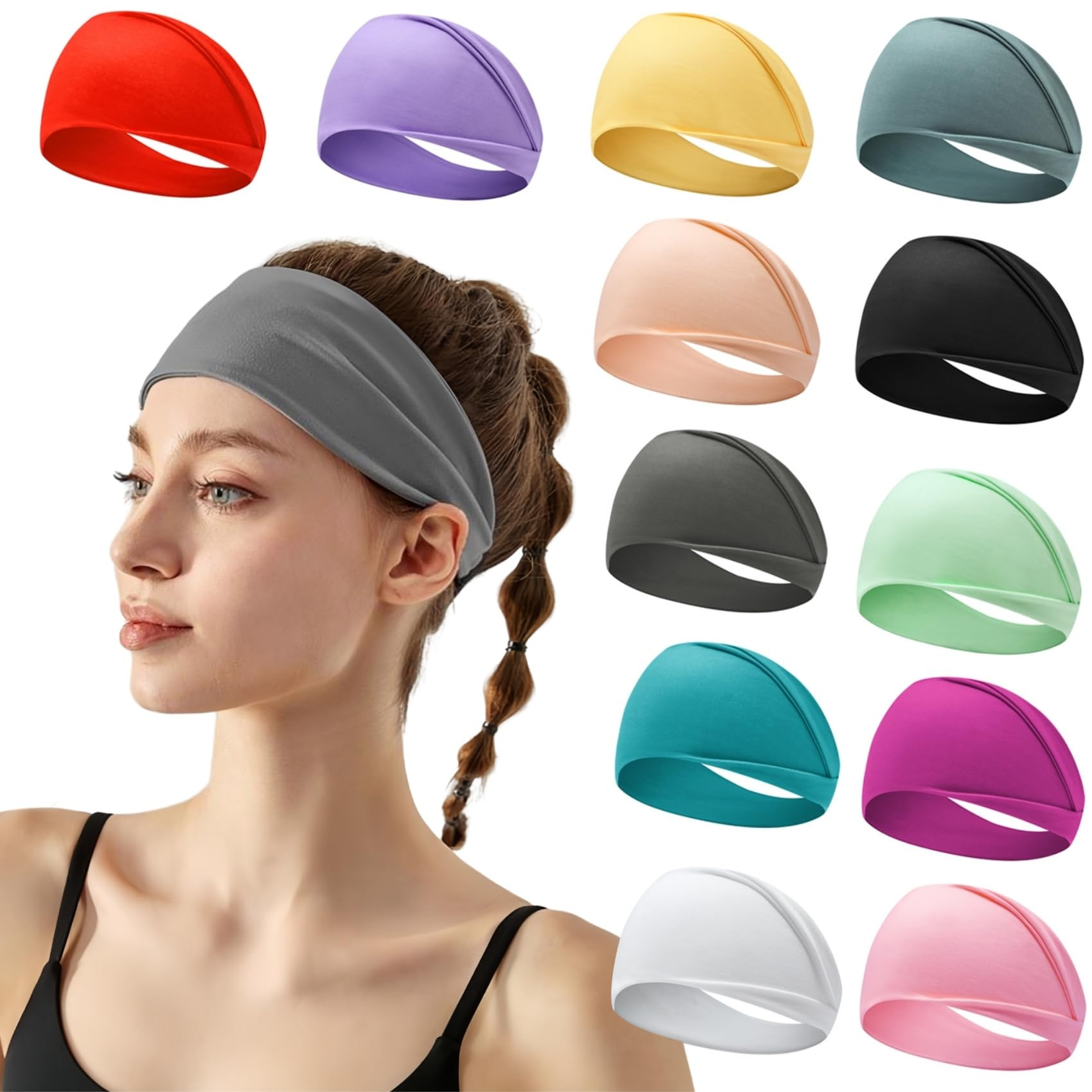 12-Pack Headbands for Women Hair Wide Band Non-Slip Workout Bands for Sports, Yoga, Running, and ... | Amazon (US)