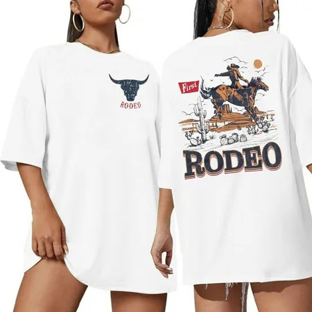 MOUSYA Rodeo Shirts for Women,Cowgirl Outfits Country Concert T Shirts Vintage Cow Skull Graphic Tees Oversized Tops | Walmart (US)