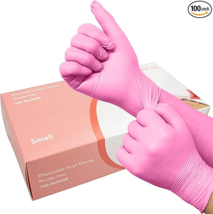 100 Pack Pink Vinyl Disposable Gloves - Latex Free and Power Free Food Grade Exam Gloves for Clea... | Amazon (US)