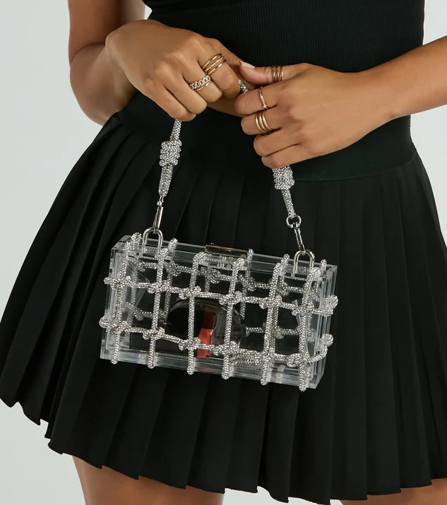 Clearly Luxe Rhinestone Knot Clear Box Clutch Bag | Windsor Stores