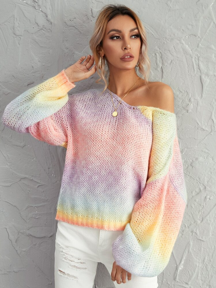 Lantern Sleeve Ombre Oversized Sweater | SHEIN