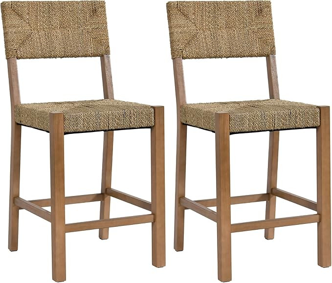 DUHOME Rattan Bar Stools Set of 4, 24'' Bohemian Counter Height Stool with Woven Seagrass Seat an... | Amazon (US)