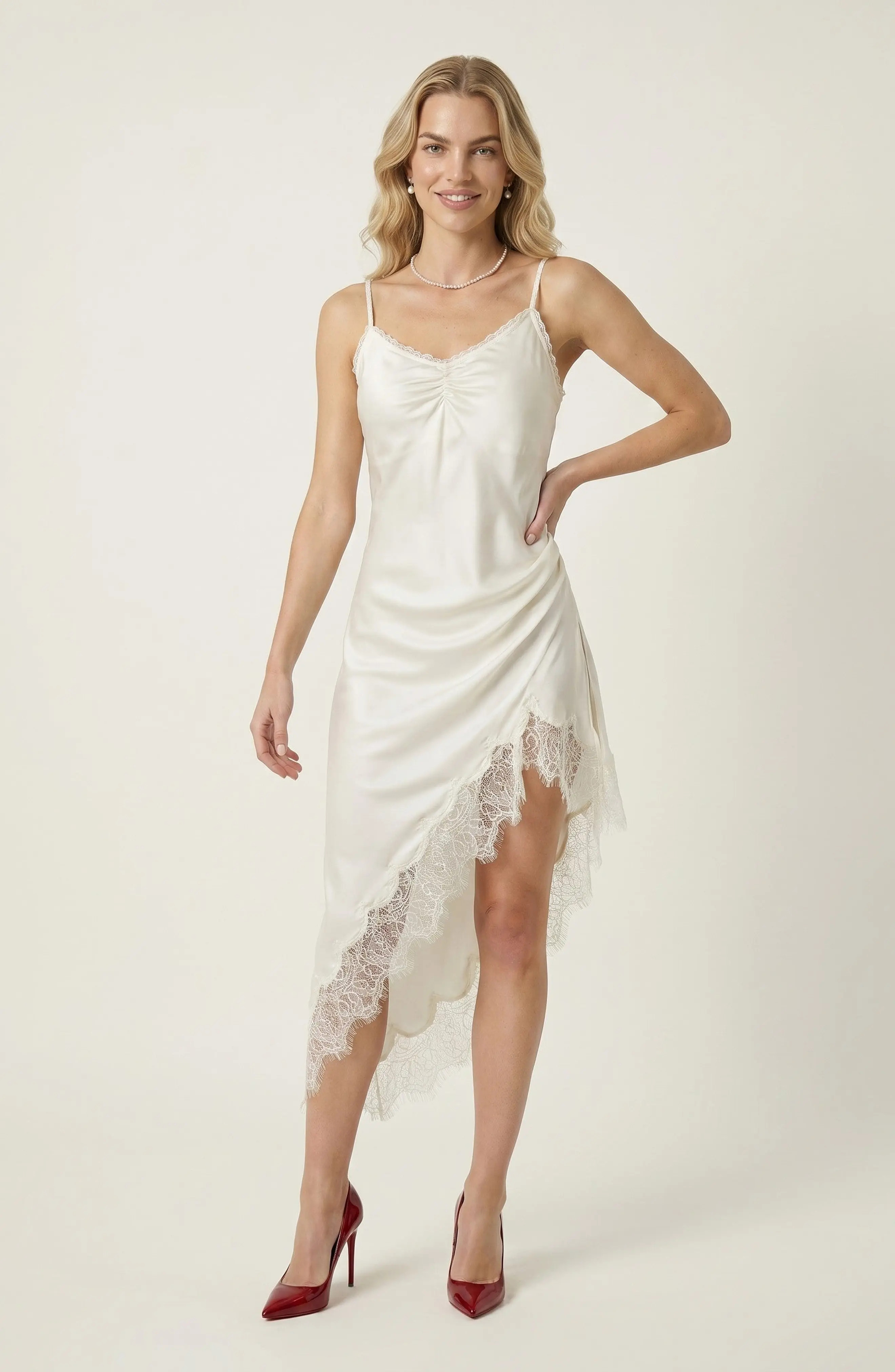 Asymmetric Satin Slip Dress with Lace Trim (Women) | Nordstrom | Nordstrom