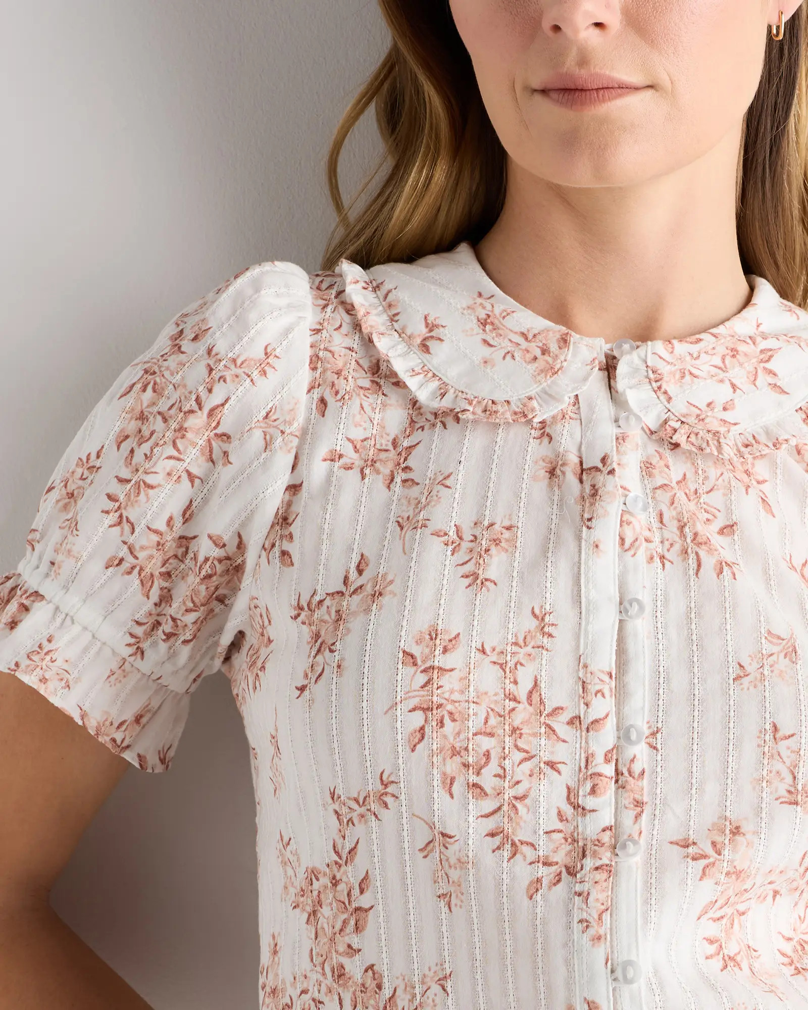 Embroidered Cotton Ruffle Collar Short Sleeve Blouse | Quince