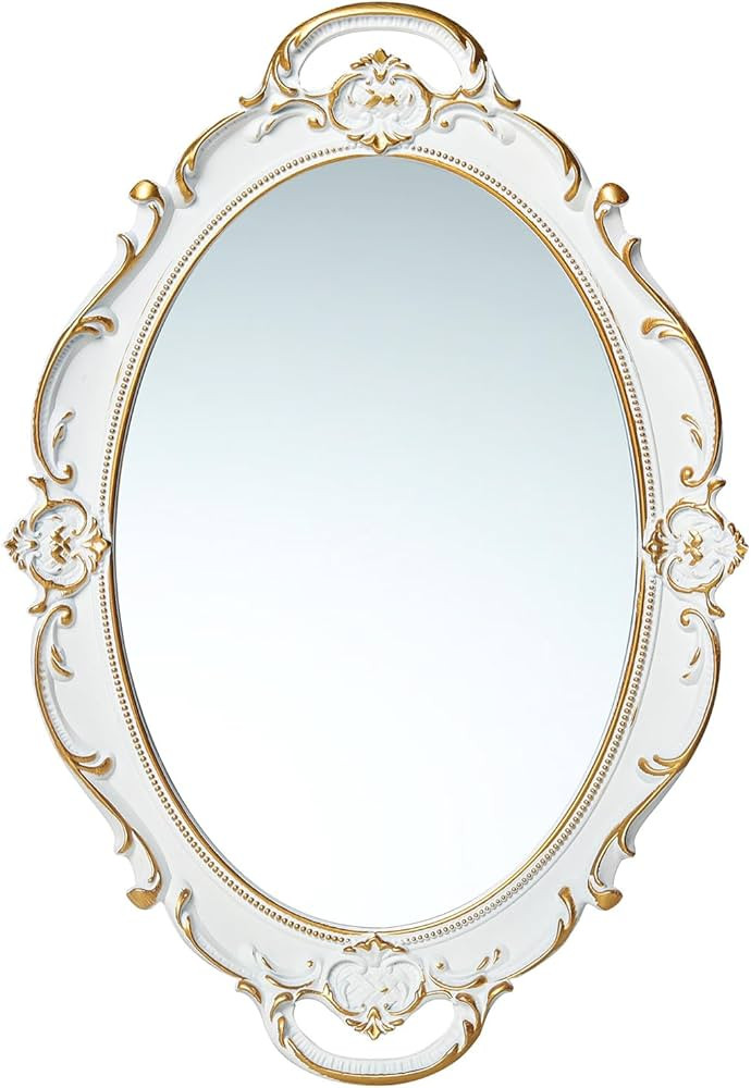 LONGWIN White Vintage Oval Wall Mirror for Wall Decor, Decorative Ornate Hanging Small Wall Mirro... | Amazon (US)