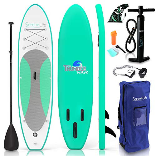 SereneLife Inflatable Stand Up Paddle Board - Wide Stable Design, Non-Slip Deck for Adults & Youth with Premium Paddle Board Accessories: Carry Bag, Dual Action Pump, Paddle, Ankle Leash - 10 | Amazon (US)
