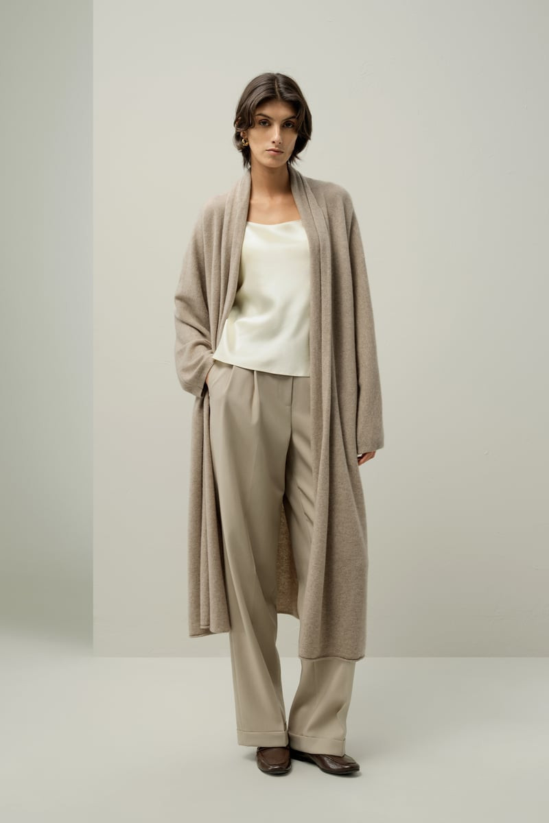 LILYSILK Calf-Length Cashmere Cardigan - 100% Premium Mongolian Cashmere - Chic Cardigan - Gravel S | LILYSILK