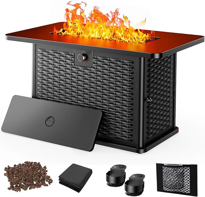 AMADA HOMEFURNISHING 43 Inch Propane Fire Pit Table, 60,000 BTU Gas Fire Pit with Lava Rocks, Wat... | Amazon (US)