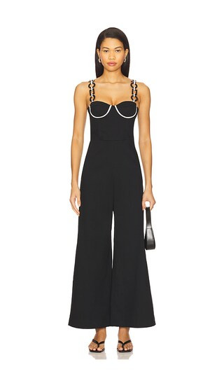 Charm Jumpsuit in Black & White Piping | Revolve Clothing (Global)