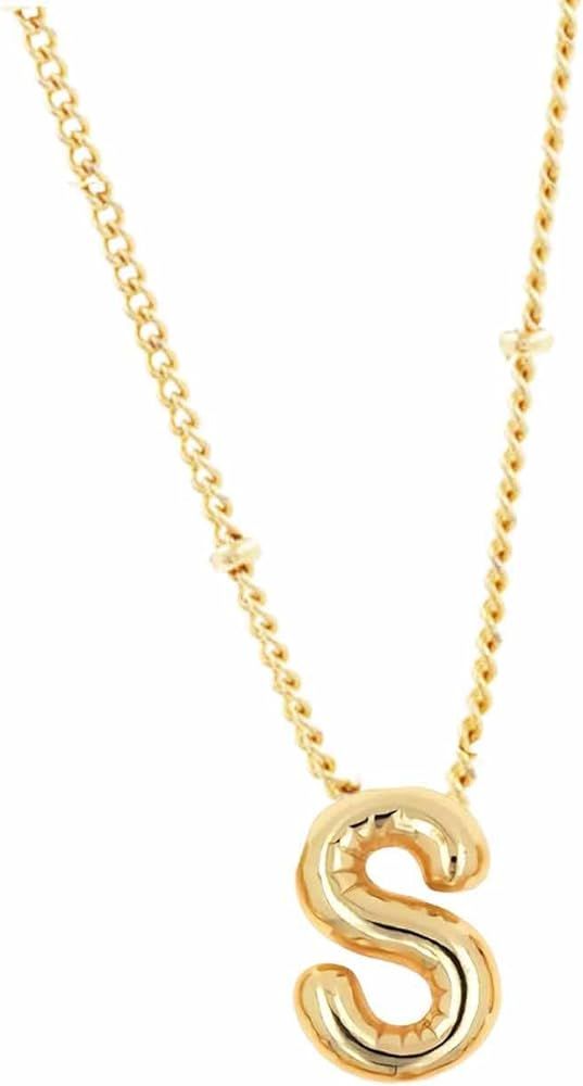 Bubble Letter Necklace Balloon Initial Necklaces for Women Girls Alphabet Pendant 18K Gold Plated... | Amazon (US)