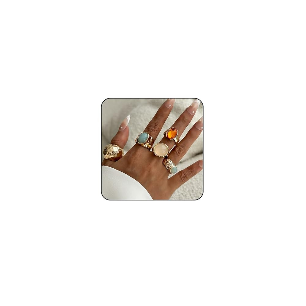 Gold Rings for Women Non Tarnish Chunky Gemstone Ring Adjustable Stackable Statement Ring Silver ... | Amazon (US)