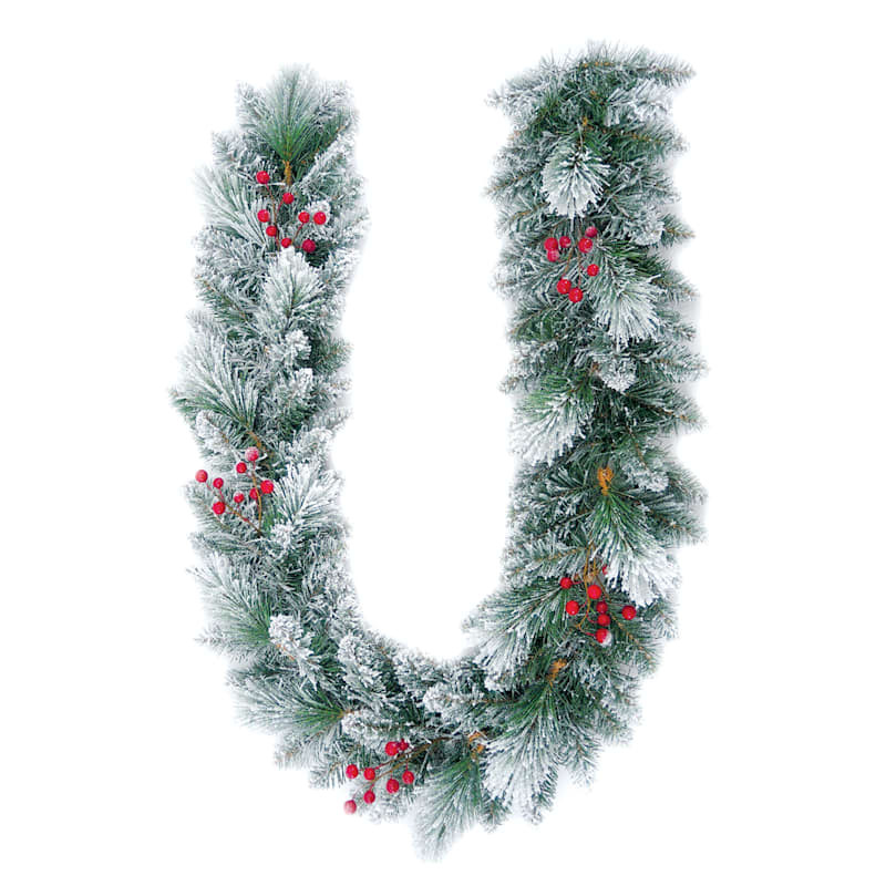 Flocked Garland with Berries, 6' | At Home