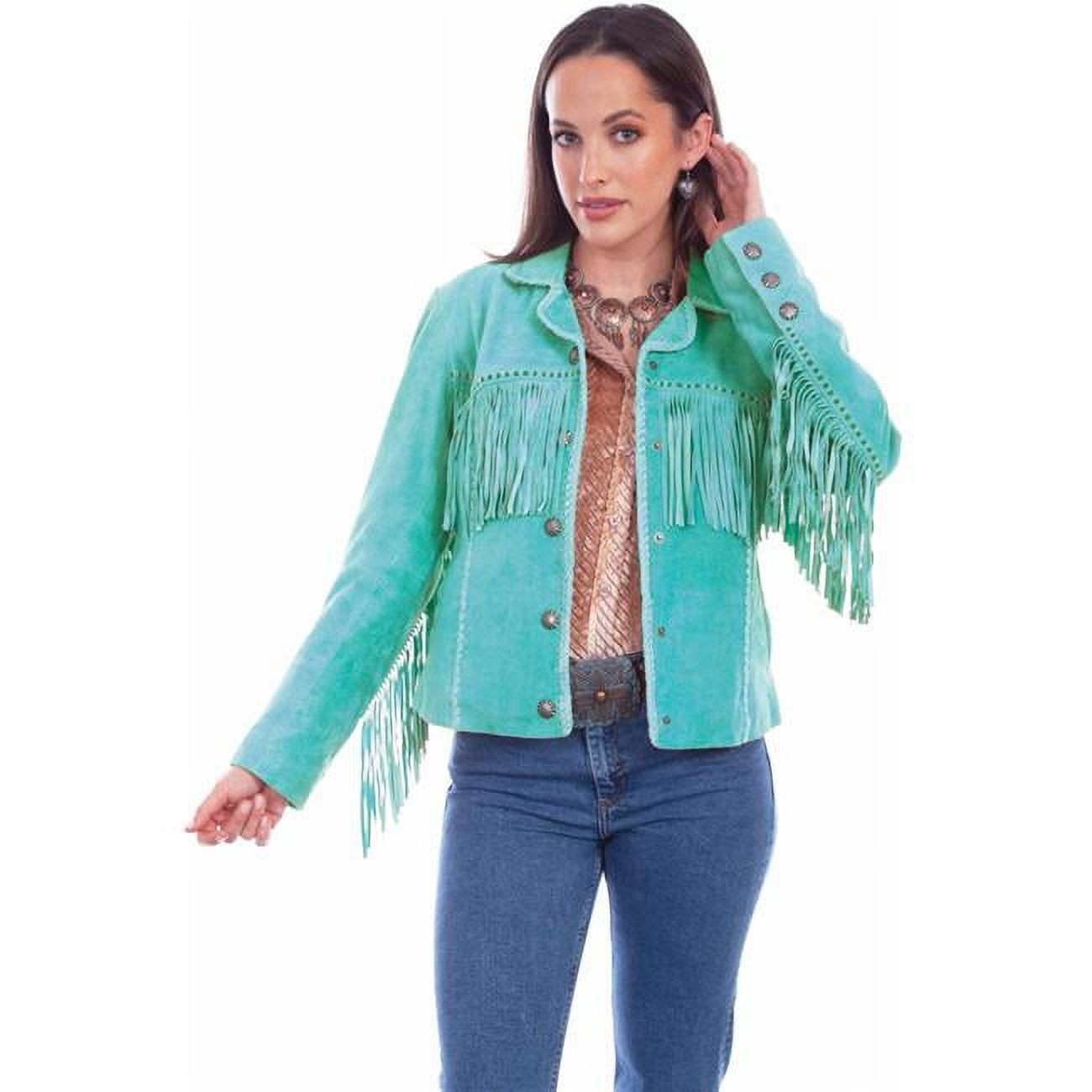 Womens Suede Jacket with Fringe & Lacing, Turquoise - Extra Small - Walmart.com | Walmart (US)