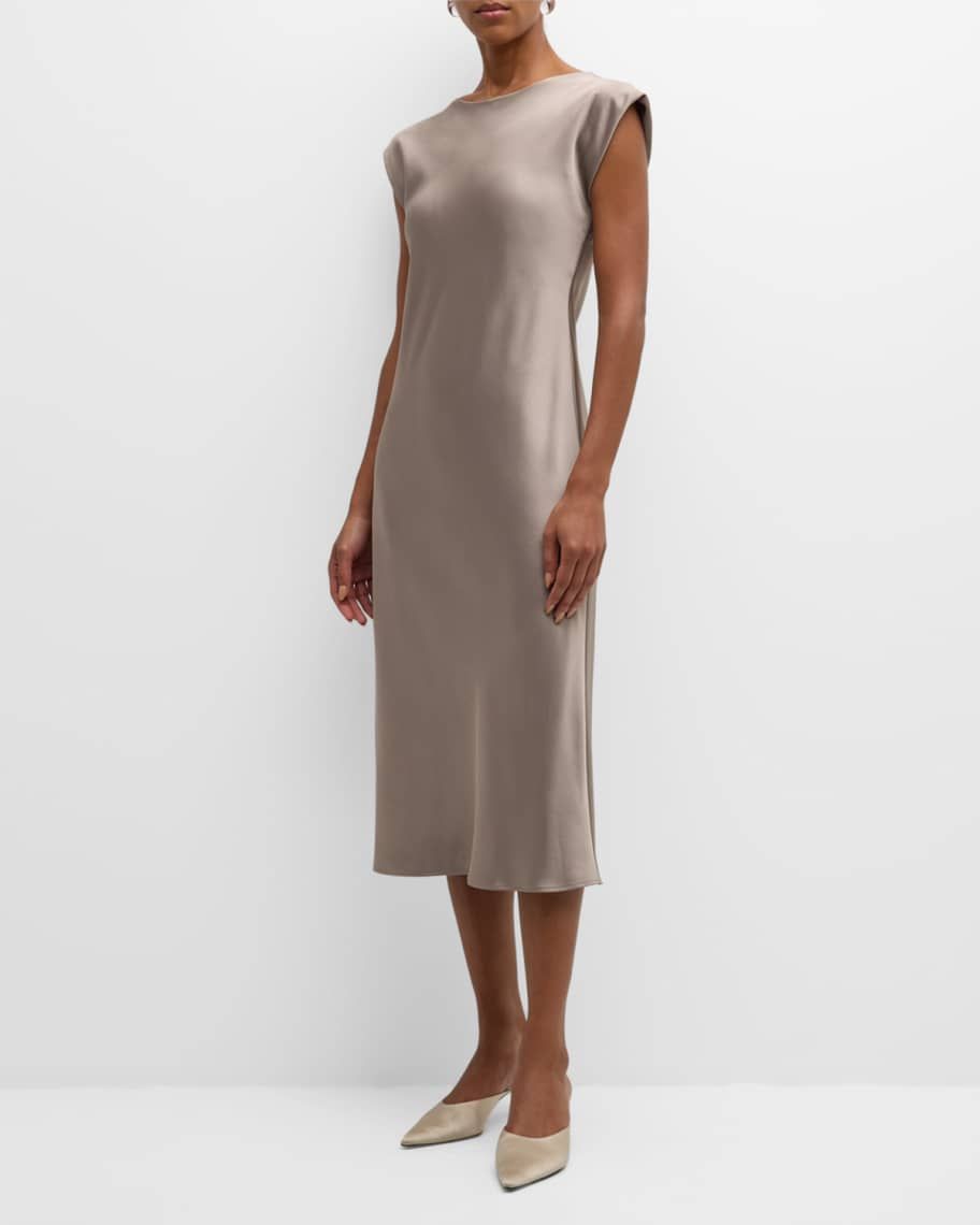 Marella Aquile Cap-Sleeve Satin Midi Dress | Neiman Marcus