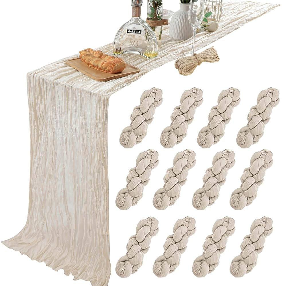 12 Pack 10 Ft Cream Beige Cheesecloth Table Runner Gauze Long Table Runners Cheese Cloth for Ivor... | Amazon (US)