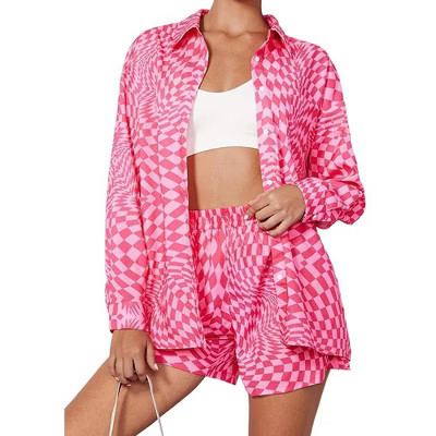 Womens 2 Piece Pajama Sets Lounge Sets Button Down Pajama Pajama Shorts Co-ords Fashion Fall Outfits,Rose - M | Target