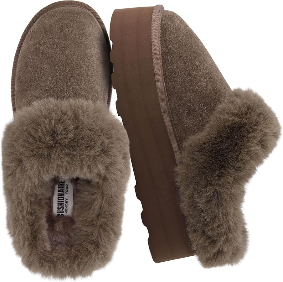 CUSHIONAIRE Women's Husky Genuine Suede cozy mule Platform +Memory Foam, Wide Widths Available | Amazon (US)