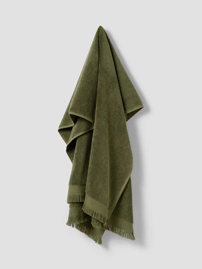 Olive Green Fringe Edge Cotton Towels | Piglet